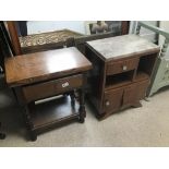 TWO FRENCH BEDSIDE CHESTS ONE WITH MARBLE TOP