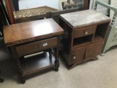 TWO FRENCH BEDSIDE CHESTS ONE WITH MARBLE TOP