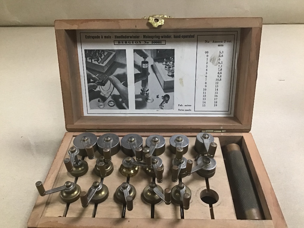 A BERGEON NO 30081 WATCH MAKERS MAINSPRING WINDER SET IN ORIGINAL FITTED BOX, MADE IN SWITZERLAND - Image 2 of 2