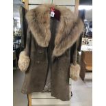 A VINTAGE SUEDE LONG COAT WITH FUR COLLAR