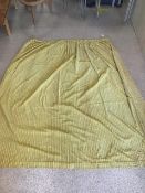 A PAIR OF STRIPED 1970'S RETRO MUSTARD VELVET LINED CURTAINS 200 X 220CMS