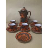 AN ORIENTAL EGG SHELL PORCELAIN TEA SET COMPRISING TEA POT, CUPS AND SAUCERS, CHARACTER MARKS TO