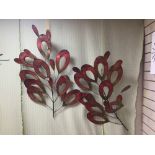 A METAL SWALL MOUNTED SCULPTURE OF LEAVES A/F