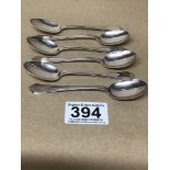 A SET OF SIX SILVER COFFEE SPOONS, HALLMARKED BIRMINGHAM 1927 BY BARKER BROTHERS SILVER LTD, RD NO