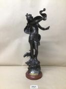 A PATINATED SPELTER SCULPTURE OF A DANCING SEMI NUDE LADY, TITLED "BRISES DE MER" AFTER AUGUSTE