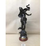 A PATINATED SPELTER SCULPTURE OF A DANCING SEMI NUDE LADY, TITLED "BRISES DE MER" AFTER AUGUSTE