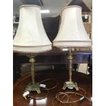 A PAIR OF GILDED BRASS SIDE LAMPS