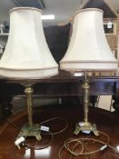 A PAIR OF GILDED BRASS SIDE LAMPS