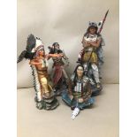 A GROUP OF FOUR RESIN FIGURES OF RED INDIANS