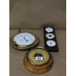 A BAROSTAR NAUTICAL STYLE WALL BAROMETER AND TWO OTHERS