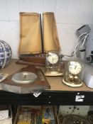 MIXED LOT, INCLUDING ART DECO STYLE WALL BAROMETER, TWO ANNIVERSARY CLOCK AND A CARVED WOODEN