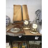 MIXED LOT, INCLUDING ART DECO STYLE WALL BAROMETER, TWO ANNIVERSARY CLOCK AND A CARVED WOODEN