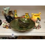 ASSORTED CERAMICS, INCLUDING BOWLS, TWO FIGURES AND MORE, SOME MARKED TO BASES