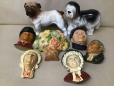 A MIXED LOT INCLUDING MELBA WARE DOG AND BOSSONS HEAD WALL PLAQUES