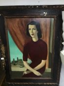 A FRAMED OIL ON CANVAS BY FALCOU OF JACQUELINE TAYLOR MRS. G .MONTAGU 122 X94CMS