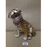 A MODERN PORTUGUESE CERAMIC FIGURE OF A LEOPARD BY CLF FAIANCAS ALCOBACA, 26CM HIGH