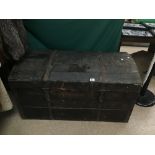 A LARGE 19TH CENTURY PINE DOME TOP TRUNK