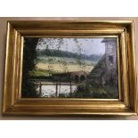 EDWARD DAWSON "THE OLD MILL POND" GILT FRAMED OIL ON BOARD, 38CM BY 29CM