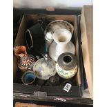 ASSORTED CERAMICS, INCLUDING GREEK ENAMELLED POURING JUG, LIDDED DISH, VASES AND MORE