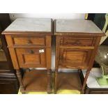 A PAIR OF FRENCH BEDSIDE CHESTS WITH MARBLE TOPS, DRAWER AND CUPBOARD