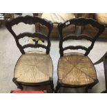 TWO COUNTRY CHAIRS WITH TWO COUNTRY STOOLS