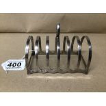 AN ART DECO SILVER SIX SLICE TOAST RACK, HALLMARKED BIRMINGHAM 1934 BY ADIE BROTHERS LTD, 11CM WIDE,