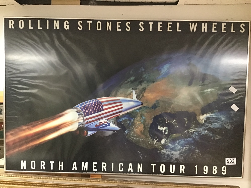 A ROLLING STONES POSTER FROM THE NORTH AMERICAN TOUR 1989 FRAMED AND GLAZED