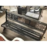 A VINTAGE METAL AND WOOD GARDEN BENCH ORIGINALLY CAME FROM THE BLIND VETERANS 188CMS