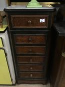 A FRENCH DRAWER UNIT WITH A WHITE MARBLE TOP, FOUR DRAWERS, AND A CUPBOARD