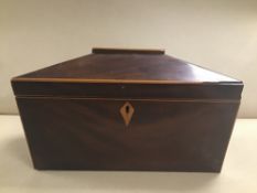 A VICTORIAN ROSEWOOD SARCOPHAGUS SHAPED TEA CADDY, 28CM WIDE