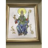 A FRENCH ENAMEL RELIGIOUS PLAQUE MOUNTED IN GILT FRAME, 37CM BY 34CM