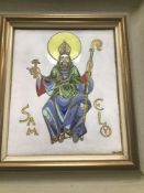 A FRENCH ENAMEL RELIGIOUS PLAQUE MOUNTED IN GILT FRAME, 37CM BY 34CM