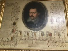 AN EARLY FRAMED OIL ON CANVAS OF A FAMILY TREE