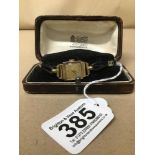 A CONTINENTAL 18CT GOLD CASED LADIES WRISTWATCH OF SQUARE FORM, THE CASE MARKED 18K/0.750, 15