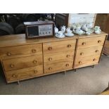 TWO BEDROOM CHEST OF DRAWERS A SIX DRAWER AND THREE DRAWER BOTH ON SPLAYED LEGS