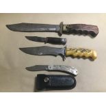 FOUR ASSORTED KNIFES, INCLUDING A SCUBAPRO AO3837, LARGE FOLDING KNIFE ETC