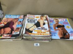 A QUANTITY OF RISQUE ADULT MENS MAGAZINES, INCLUDING RAZZLE, MEN ONLY, MAYFAIR AND MORE