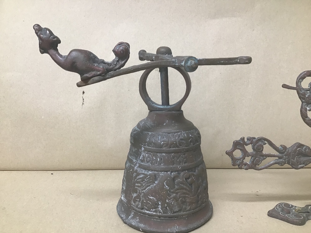 A BRONZE BRACKET MOUNTING BELL, HEAVILY EMBOSSED DECORATION THROUGHOUT - Image 2 of 4