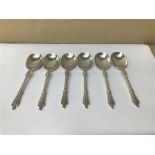 A SET OF SIX EDWARDIAN SILVER COFFEE SPOONS WITH APOSTLE TERMINALS, HALLMARKED SHEFFIELD 1907 BY