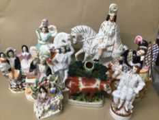 A COLLECTION OF STAFFORDSHIRE FIGURES, LARGEST 37.5CM HIGH