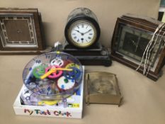 A GROUP OF MANTLE CLOCKS, INCLUDING SMITH ELECTRIC, SETH THOMAS SKELETON CLOCK AND MORE