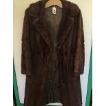 A VINTAGE BROWN FULL-LENGTH FUR COAT SIZE 14