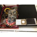 QUANTITY OF ASSORTED COSTUME JEWELLERY IN TWO BOXES, INCLUDING NECKLACES, BANGLES, EARRINGS AND