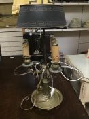 A LATE 19TH CENTURY THREE BRANCH CANDLE LAMP