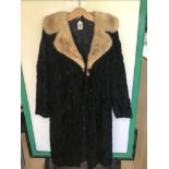 A VINTAGE BLACK AND CREAM FULL-LENGTH ASTRAKHAN COAT SIZE 12