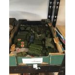 A COLLECTION OF MILITARY DINKY TOYS, TANKS, PERSONEL CARRIERS ETC