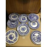 A GROUP OF SPODE BLUE AND WHITE CERAMIC PLATES