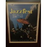 A FRAMED AND GLAZED REPRODUCTION PRINT OF JAZZFEST NEW ORLEANS 1969 61 X 46CMS