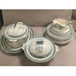 A COLLECTION OF ART DECO ROYAL DOULTON CERAMICS WITH TREE DECORATION, COMPRISING TWO TUREENS, MEAT