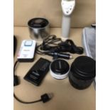 A GROUP OF TECH RELATED ITEMS, COMPRISING A DJI OSMO ZENMUSE M1 PHONE GIMBAL, CANON ZOOM LENS 38-